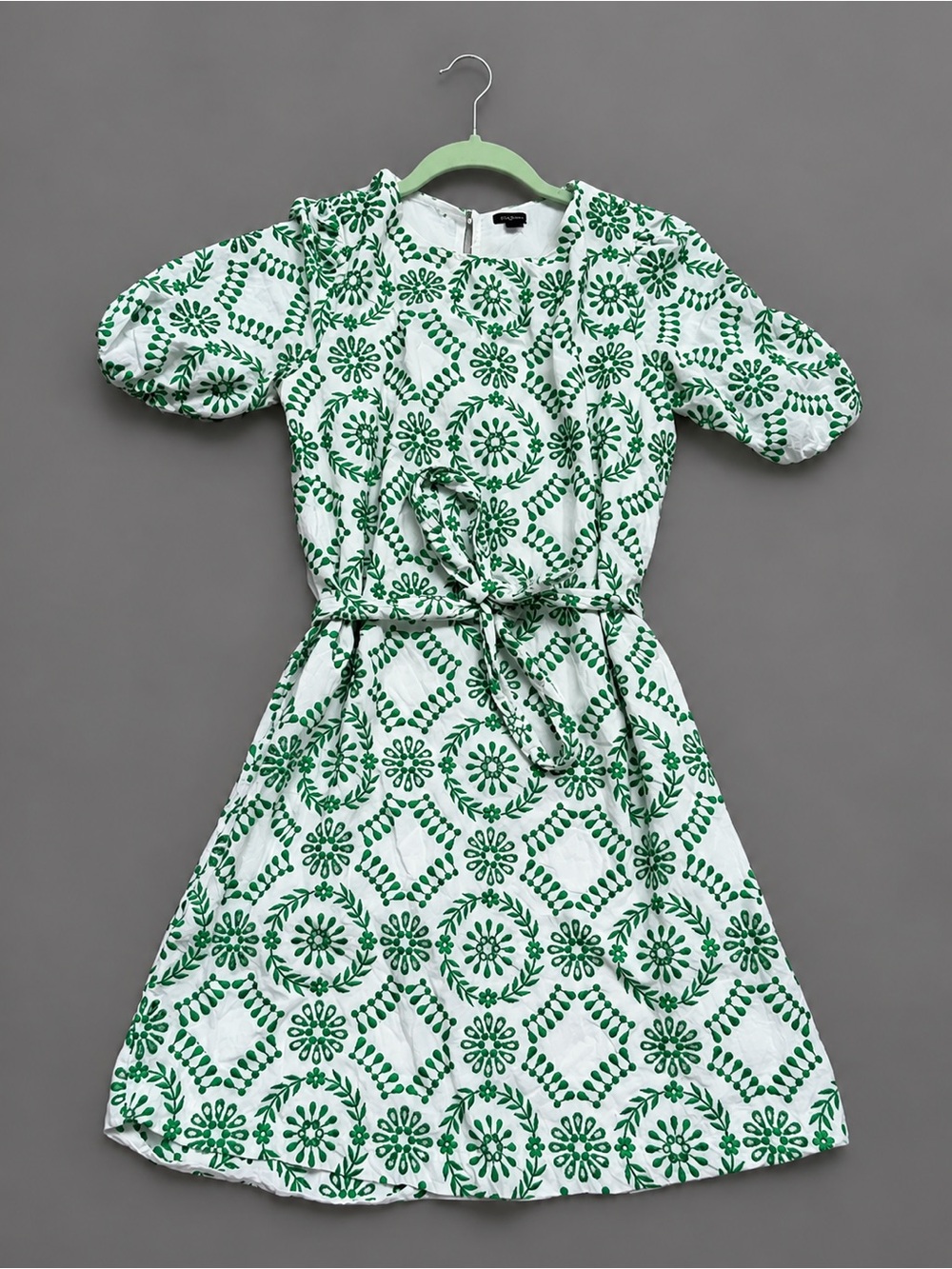 Ann Taylor White Dress with Green Floral Medallion Print